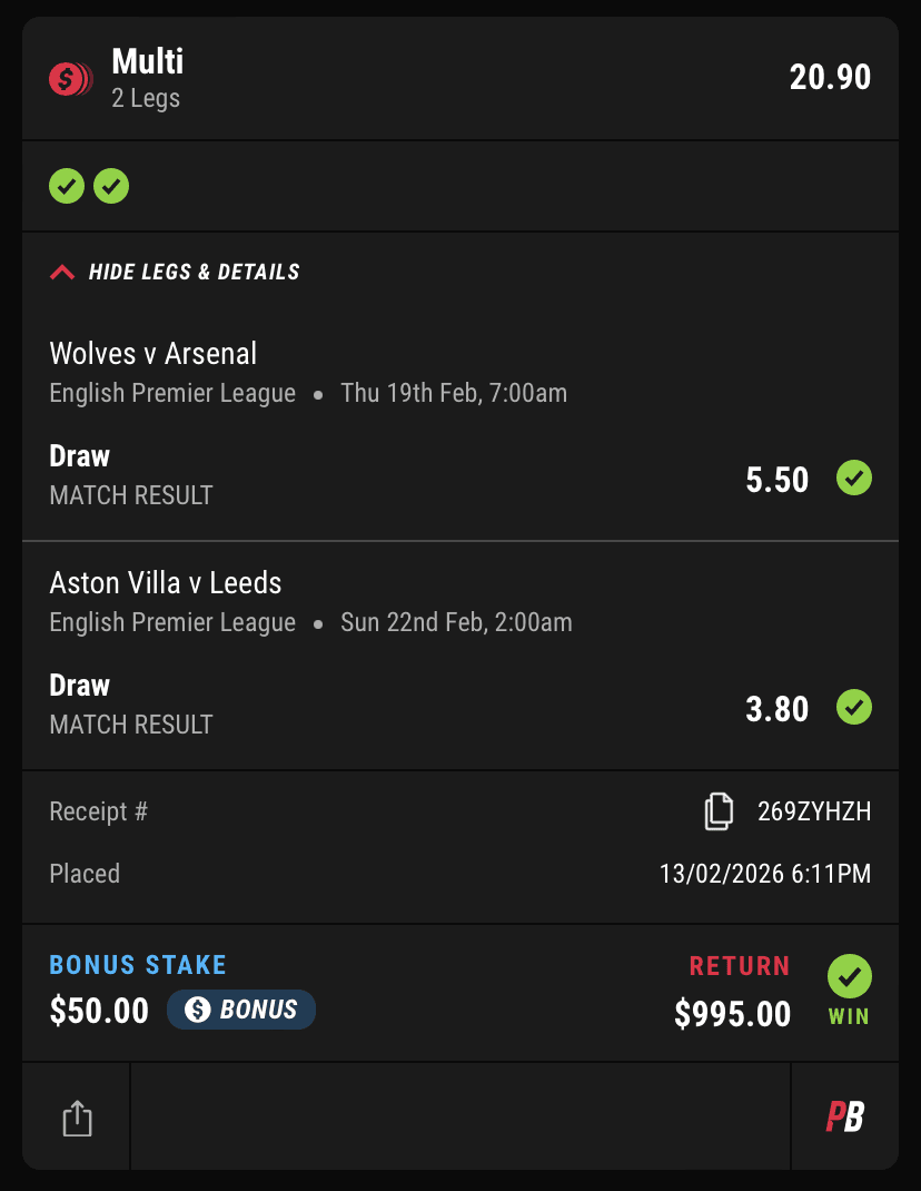 EPL winning slip — 2-Leg Multi