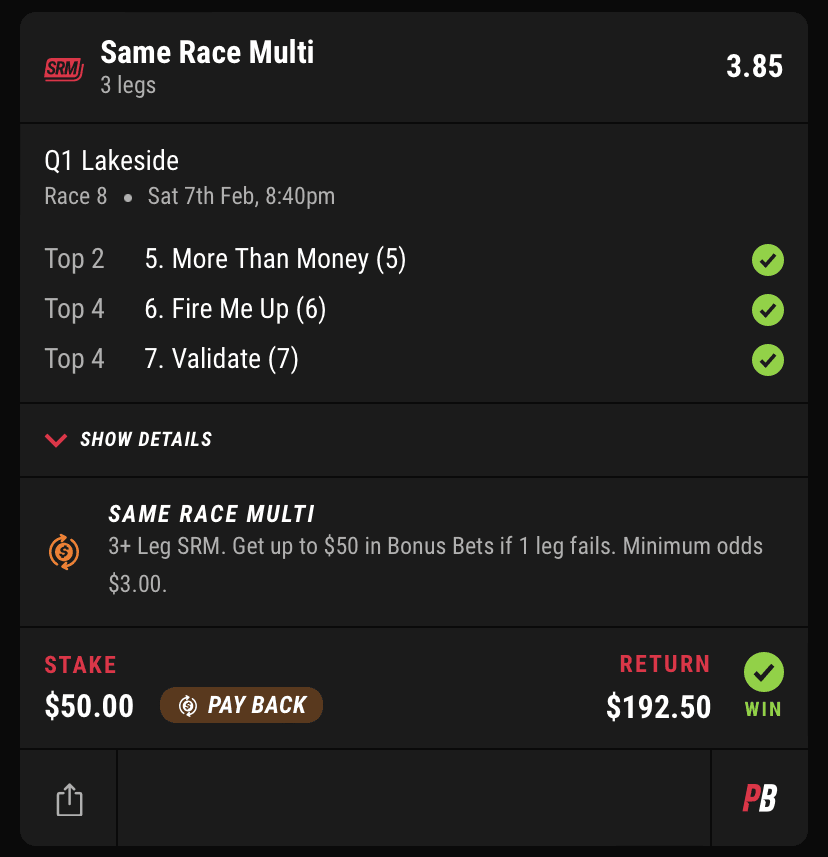 Racing winning slip — Same Race Multi